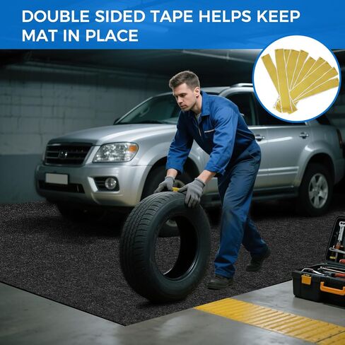 17'x7'45" Heavy Duty Garage Floor Mat with Adhesive Backing - Oil & Waterproof Non-Slip Protective Flooring for Under Cars, Trucks & Workshop - Durable Garage Rug for Parking & Shop Areas in Saudi Arabia