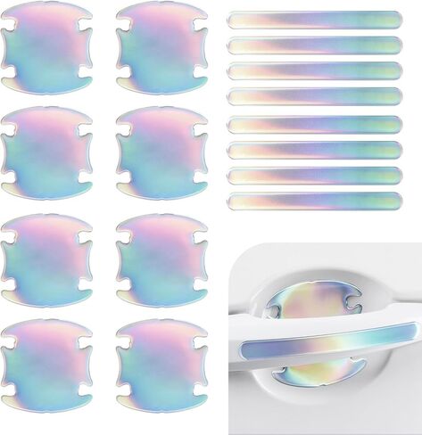 8 PCS Door Handle Sticker ، 3.15 "× 3.15" + 5.79 "× 0.6" واقي مضاد للخلع مرن ، زخرفة ملصقات ذاتية مقاومة للماء ، عالمي للسيارات (أسود) in Kuwait