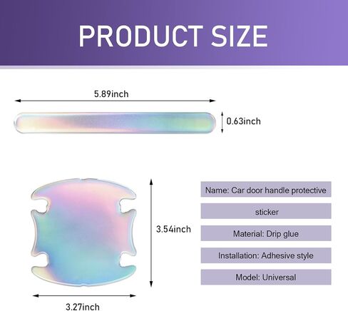 8 PCS Door Handle Sticker ، 3.15 "× 3.15" + 5.79 "× 0.6" واقي مضاد للخلع مرن ، زخرفة ملصقات ذاتية مقاومة للماء ، عالمي للسيارات (أسود) in Kuwait