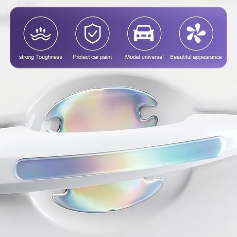 8 PCS Door Handle Sticker ، 3.15 "× 3.15" + 5.79 "× 0.6" واقي مضاد للخلع مرن ، زخرفة ملصقات ذاتية مقاومة للماء ، عالمي للسيارات (أسود) in Kuwait