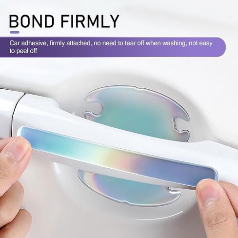 8 PCS Door Handle Sticker ، 3.15 "× 3.15" + 5.79 "× 0.6" واقي مضاد للخلع مرن ، زخرفة ملصقات ذاتية مقاومة للماء ، عالمي للسيارات (أسود) in Kuwait