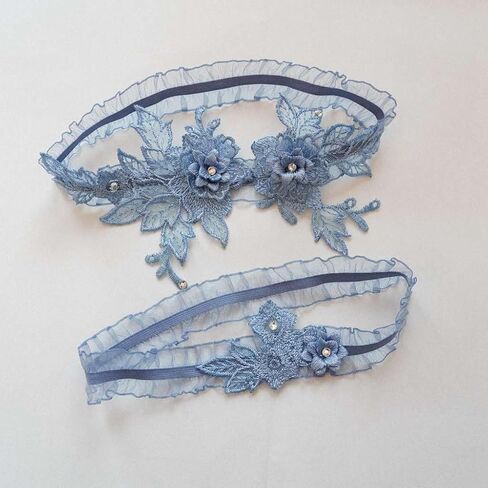 2Pcs Wedding Garter Set Floral Appliques with Rhinestones Bridal Leg Garters for Brides in Saudi Arabia