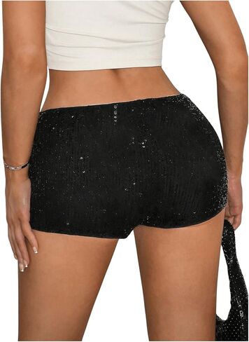 Shenhe Women's Sequin Mini Shorts Low Low Bodycon Y2K Sexy Hot Hot Pants Rave Club Micro Shorts in Saudi Arabia