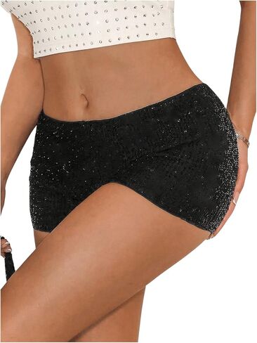 Shenhe Women's Sequin Mini Shorts Low Low Bodycon Y2K Sexy Hot Hot Pants Rave Club Micro Shorts in Saudi Arabia