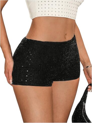 Shenhe Women's Sequin Mini Shorts Low Low Bodycon Y2K Sexy Hot Hot Pants Rave Club Micro Shorts in Saudi Arabia
