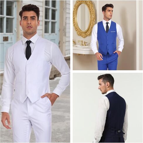 Men's Suit Vest Business Formal Dress Vests for Men Solid Color Casual Wedding Tuxedo Waistcoat in Kuwait