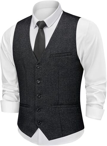 MAGE MALE Men's Suit Vests Business Formal Dress Tweed Vest Slim Fit Casual Waistcoat with 3 Real Pockets in Saudi Arabia