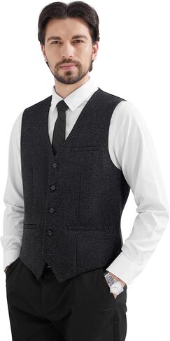 MAGE MALE Men's Suit Vests Business Formal Dress Tweed Vest Slim Fit Casual Waistcoat with 3 Real Pockets in Saudi Arabia