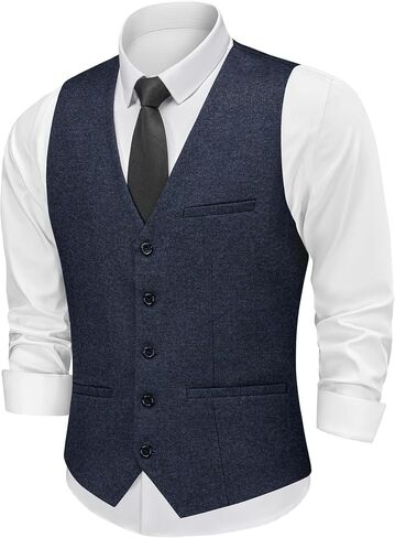 MAGE MALE Men's Suit Vests Business Formal Dress Tweed Vest Slim Fit Casual Waistcoat with 3 Real Pockets in Saudi Arabia