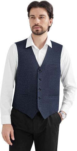 MAGE MALE Men's Suit Vests Business Formal Dress Tweed Vest Slim Fit Casual Waistcoat with 3 Real Pockets in Saudi Arabia