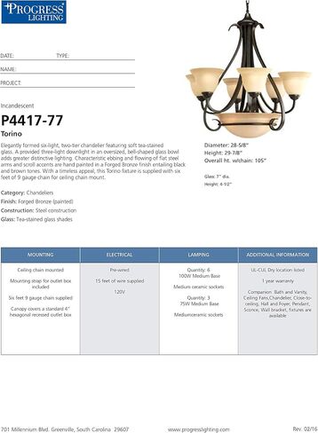 Progress Lighting P4417-77 6-Light Two-Tier Torino Chandelier, Forged Bronze in Saudi Arabia