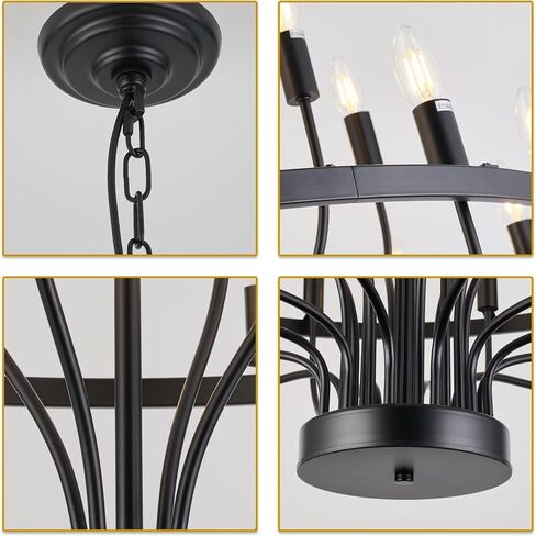 XILICON Black Larger Chandelier 24 Lights Industrial Vintage Ceiling Hanging Light Fixture Modern Candle Industrial Round Iron Chandeliers Wagon Wheel Chandelier Lighting for Dining Room Living Room in Saudi Arabia