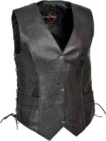 سترة جلدية نسائية من Milwaukee Leather Standard MLL4531 رمادية مفتوحة الرقبة من الجلد، رمادي متعثر، مقاس XL in Saudi Arabia