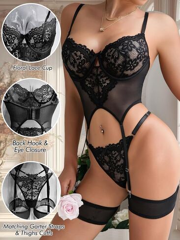 Popiv Women Sexy Lingerie Stet Lace Bustier Lingerie مع حزام الرباط in Kuwait