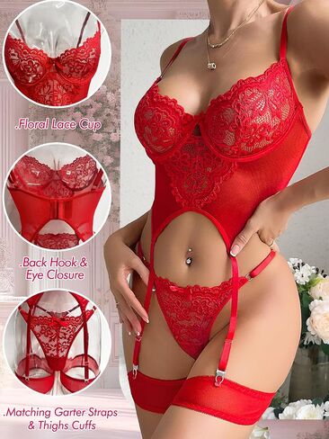Popiv Women Sexy Lingerie Stet Lace Bustier Lingerie مع حزام الرباط in Kuwait