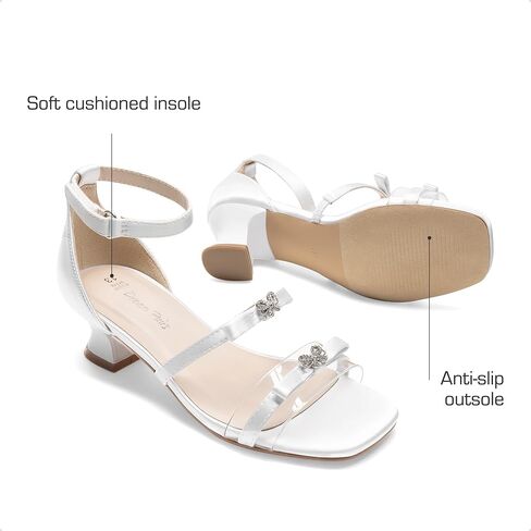 DREAM PAIRS Girls Sandals Low Heel Dress Pump Ankle Strap Two Strapped Bow Flower Wedding Party Shoes for Little Kid/Big Kid in Saudi Arabia