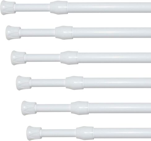 KXLife 6 Pack Tension Curtain Rod, Adjustable Spring Curtain Rod No Drilling, Spring Loaded Curtain Rods for Window,16-28", White in Kuwait