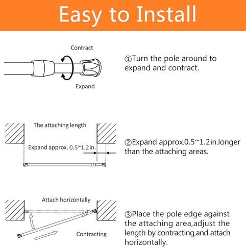 KXLife 6 Pack Tension Curtain Rod, Adjustable Spring Curtain Rod No Drilling, Spring Loaded Curtain Rods for Window,16-28", White in Kuwait