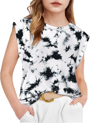 Arshiner Girls T قمصان Cap Capeves Tops Summer Tops Crewneck Tank Lourd Fit Fashion Blouse Tee in Kuwait