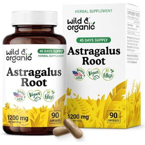 كبسولات Astragalus البرية والعضوية 1200 ملغ - الدعم المناعي - ملحق مسحوق الجذر Astragalus - 45 يومًا من الإمداد - نباتي ، لا حشو ، غير محلي ؛