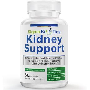 Sigma Biotics Kidney Support Supplement - Kidney Herbal Supplements for Kidney Care and Urinary Health - Vegan, Non-GMO Formula with Cranberry, Astragalus, and Juniper Berry - 60 Capsules