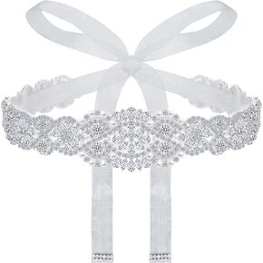 Geyoga Bridal Belt Wedding Dress Rhinestone Wedding Sash for Bride Dress Gowns Crystal Belt with White Organza(Charming Style)