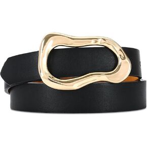 Black Belt for Women Stylish Gold Buckle Fashion Leather Waist Belt Perfect for Jeans and Dresses