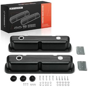 A-Premium Upgraded Aluminum Engine Valve Cover with Valve Cover Breather Cap Compatible with 1967-1991 Small Block 318 340 360 Engine Valve Cover, 2-PC Set