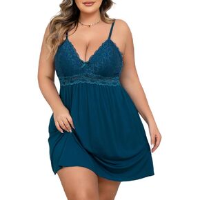 Lingerie for Women Lace Modal Chemises Nightgown V-Neck Full Slip Babydoll Sleepwear Plus Size in Saudi Arabia