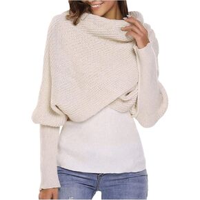 Verdusa Women's Wrap Scarfs with Sleeves Chunky Knit Shrug Sweater Tops