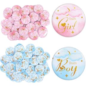 50Pcs Gender Reveal Pins Team Boy or Girl Brooch Button Pink Blue Badge Pin for Baby Shower Birthday Party Games Supplies