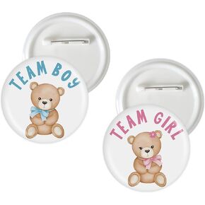 10 Pcs Bear Gender Reveal Button Pins, Team Boy Team Girl Badge Pins, Cute Bear Boy or Girl Button, Pink or Blue Stain Brooch for Baby Shower/Gender Reveal Party Decorations