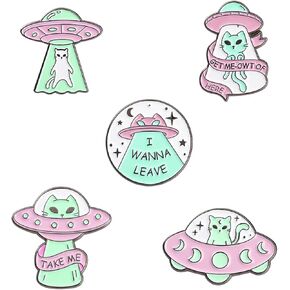 ROFARSO ​​FUN Alien Cat M0El Lapel Pin Set Cartoon UFO PIN ، Halloween Accessory for Backpacks Clothing Facs Hats (5PICCS PIN Set)