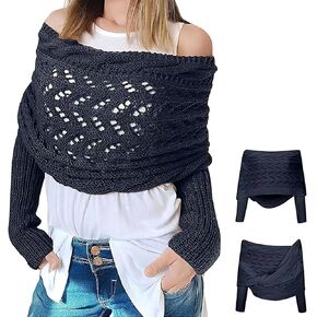 Multifunctional Scarf with Sleeves,Knitted Cable Wrap,Scarf with Sleeves Croche