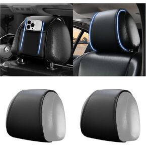 carleef 2PCS Upgrade Headrest Covers for Cars with Storage Pocket,Anti-Stain Leather Car Headrest Cover as Back Seat Organizer for Protection & Decoration,All Season Head Rest Cover for Car