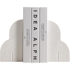 Decorative Book Ends for Shelves - Boho Bookends for Heavy Books - Ceramics Book Stopper for Aesthetic Home Office Bookshelf Decor, Modern Gifts for Book Lovers (White)