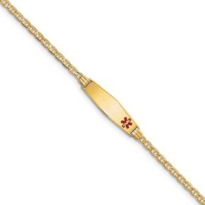 Solid 14K Yellow Gold Medical Soft Diamond Shape 6 Anchor Link Yellow Gold Child ID Bracelet