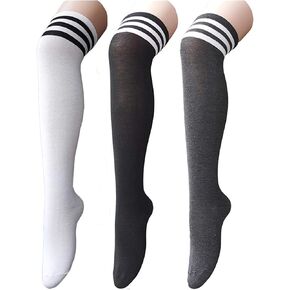Century Star Thigh High Socks 3 Pairs High Socks Over the Knee for Women Triple Stripe Thigh High Stockings Knee High Socks