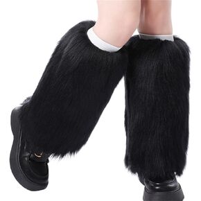Women Furry Leg Warmers Colorful Neon Rave Fluffy Fur Leg Sleeve 80s 90s Warm Fuzzy Leg Cover Dance Party Clubwear