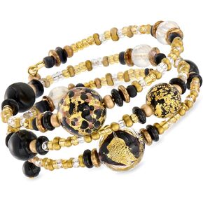 Ross-Simons Italian Black and Gold-Colored Murano Glass Bead Wrap Bracelet