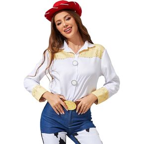 PAINEOMN Jessie Costume Shirt Cowgirls Halloween Long Sleeve Top Button Down Shirts for Women