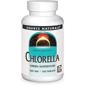 المصدر Naturals Chlorella 500 ملغ من الأطعمة الخضراء الخضراء ، أقراص B12-100 القائمة على النبات