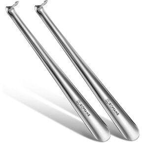 ZOMAKE Shoe Horn Long Handle for Seniors 16.5", Extra Long Metal Shoe Horns for Boot, Shoe Helpers for Men, Women, Kids(2 Pack)
