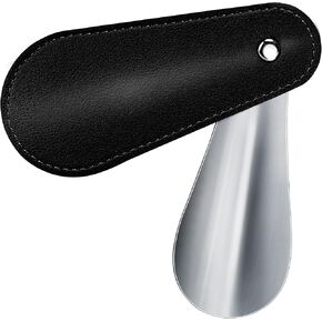 Metal Shoe Horn 4.5 Inch, Short Mini Travel Leather Shoe Spoon for Women Man Kids(Black)