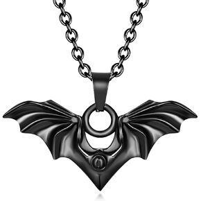 Yonhon Bat Wing Necklace Stainless Steel Gothic Bat Pendant for Women