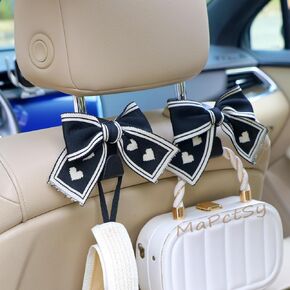 Bow Knot Car Seat Backrest Hooks for Purses and Bags Cute Headrest Hook, Bowknot Hanger Purse Holders for Women Auto Interior Accessories (2pcs Black)