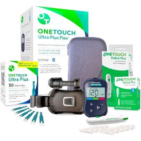 OneTouch Ultra Plus Flex Value Diabetes Testing Kit | Blood Sugar Test Kit Includes 1 Blood Glucose Meter, 1 Lancing Device, 30 Lancets, 30 Diabetic Test Strips, & Carrying Case