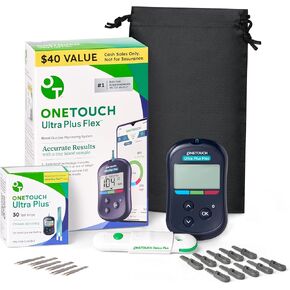 OneTouch Ultra Plus Flex Value Diabetes Testing Kit | Blood Sugar Test Kit Includes 1 Blood Glucose Meter, 1 Lancing Device, 30 Diabetic Test Strips, 10 Lancets, and Carrying Pouch