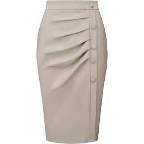 Women's Wear to Work Pencil Skirt Elastic High Waist Ruched Bodycon Midi Skirts