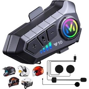 Helmet Bluetooth Headset, Motorcycle Helmet Speakers with 2 Type Mics, High Battery Life Motorcycle Headphones IPX6/Automatic Answer/Call Music Control/Noise Cancellation/Wake up Siri (BK)